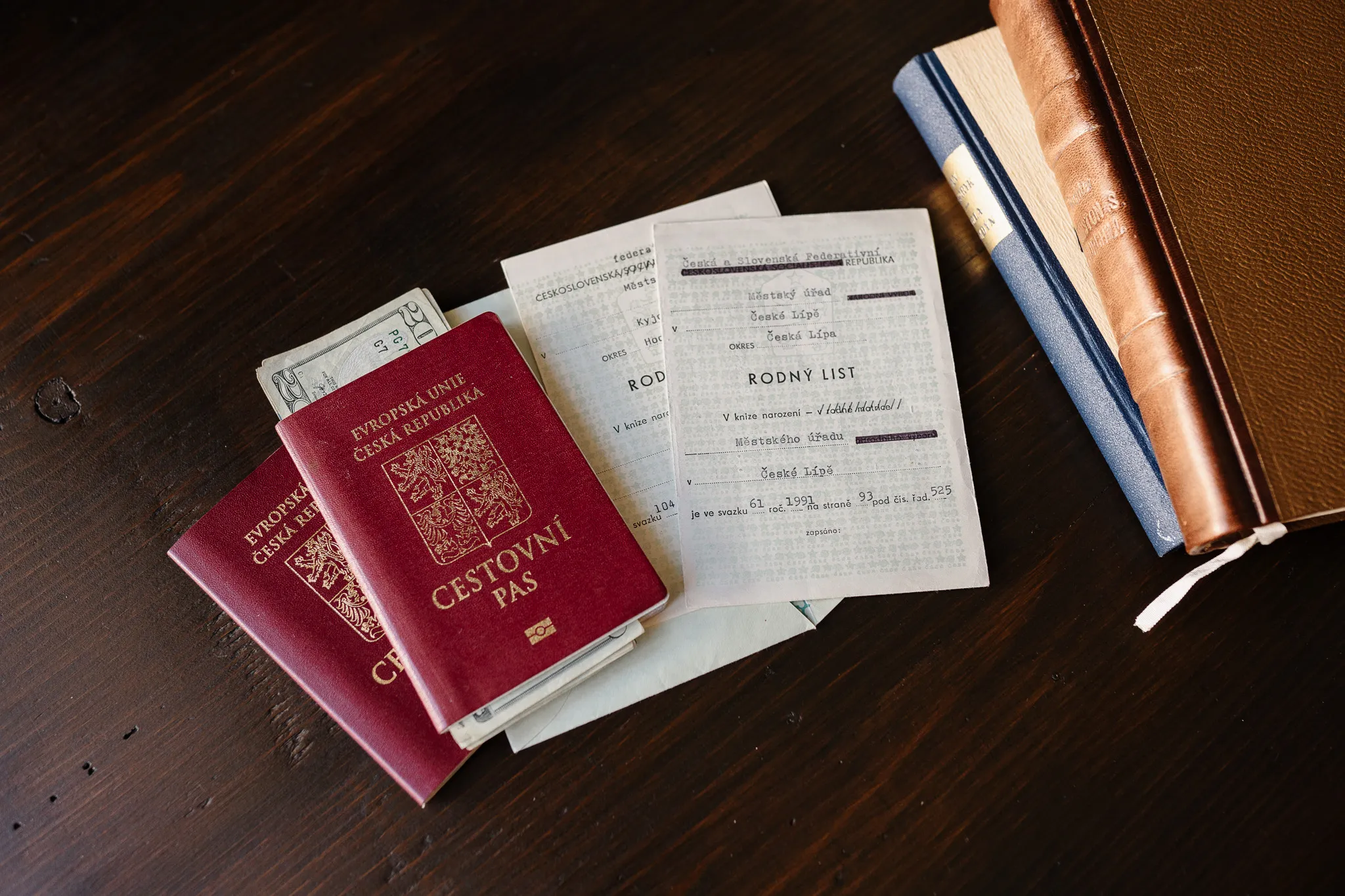 Czech passport and birth certificate
